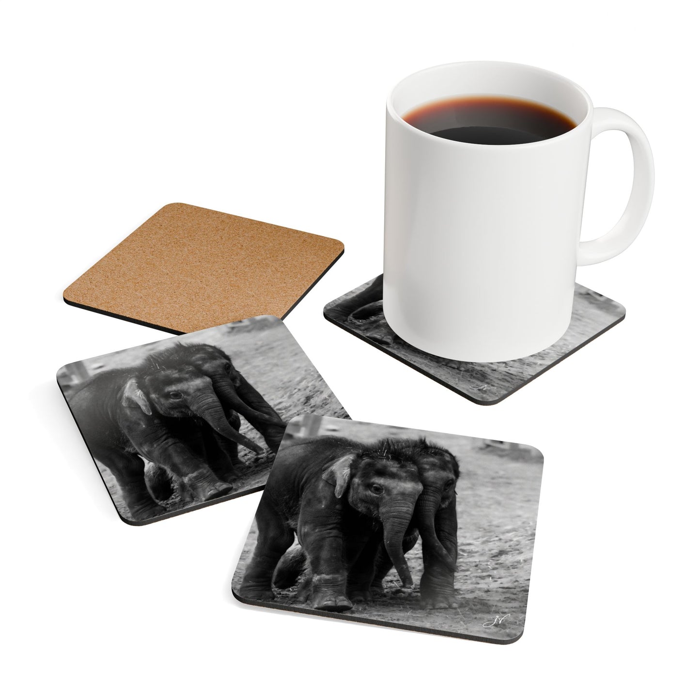 Twin Elephants | Corkwood Coaster Set (4 Piece)