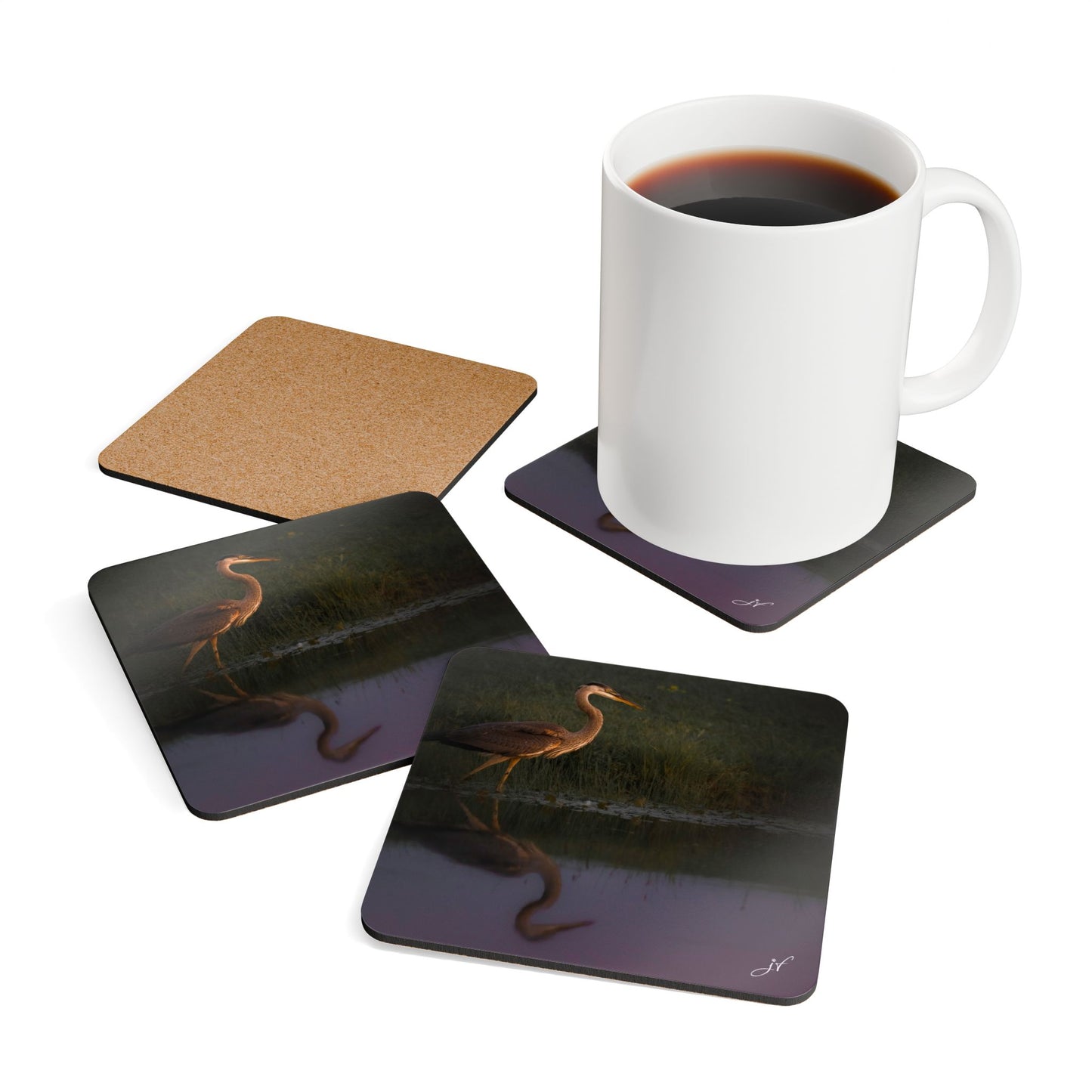 Blue Heron | Corkwood Coaster Set (4 Piece)