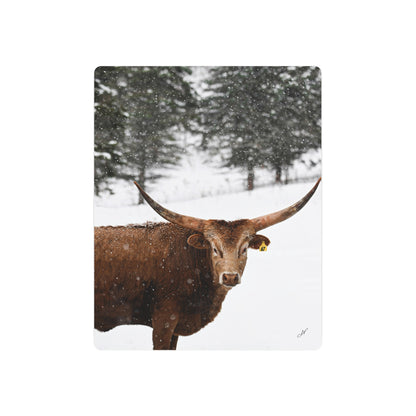 Winter Longhorn Cow | Metal Art Sign