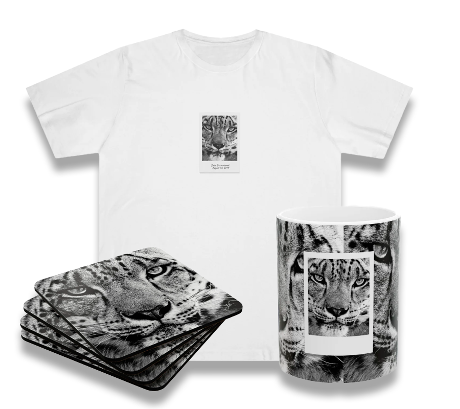 Snow Leopard Bundle (Coaster Set, Mug and T-Shirt)