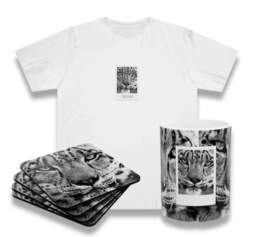 Snow Leopard Bundle (Coaster Set, Mug and T-Shirt)